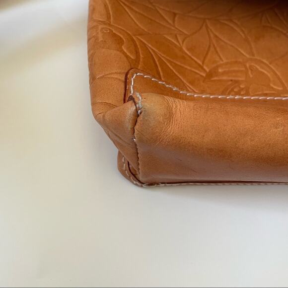 Vintage Debra Lynne Tooled Leather Bag Toucan Birds Leaves Tan Brown GUC - Picture 4 of 9